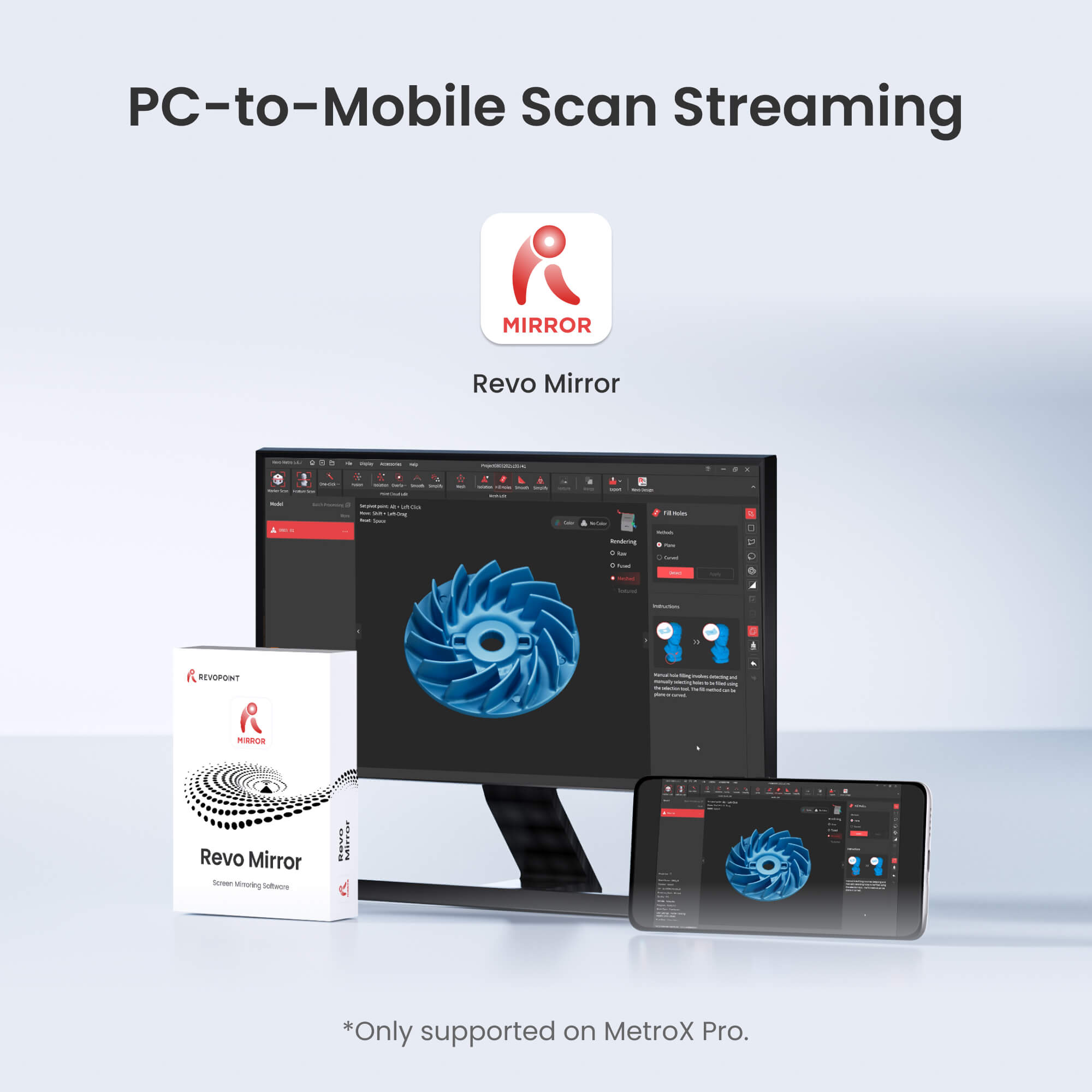 Revopoint MetroX & MetroX Pro: Professioneller 3D-Laserscanner mit blauem Multilinien-Laser und Streifenlicht-Projektion