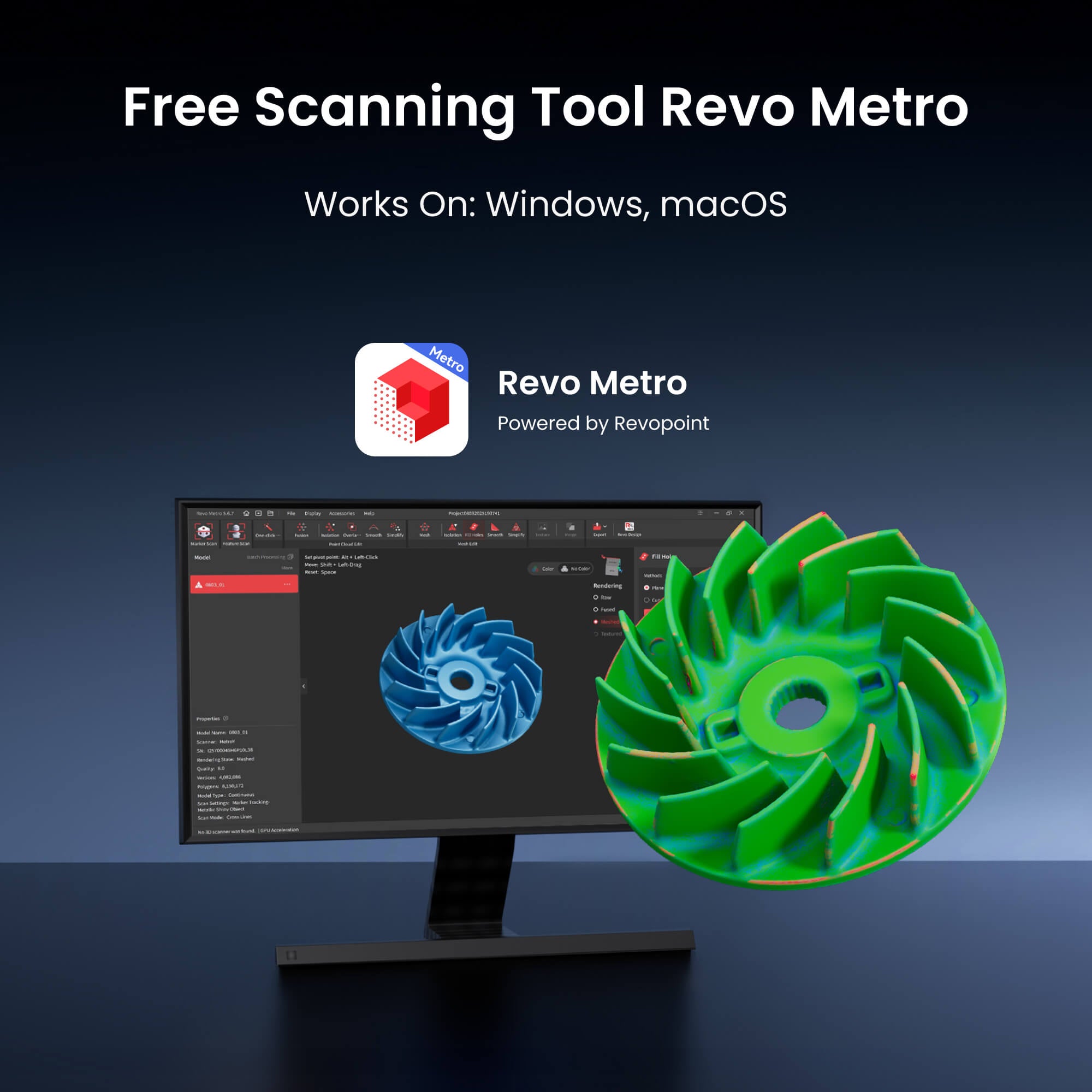 Revopoint MetroX & MetroX Pro: Professioneller 3D-Laserscanner mit blauem Multilinien-Laser und Streifenlicht-Projektion