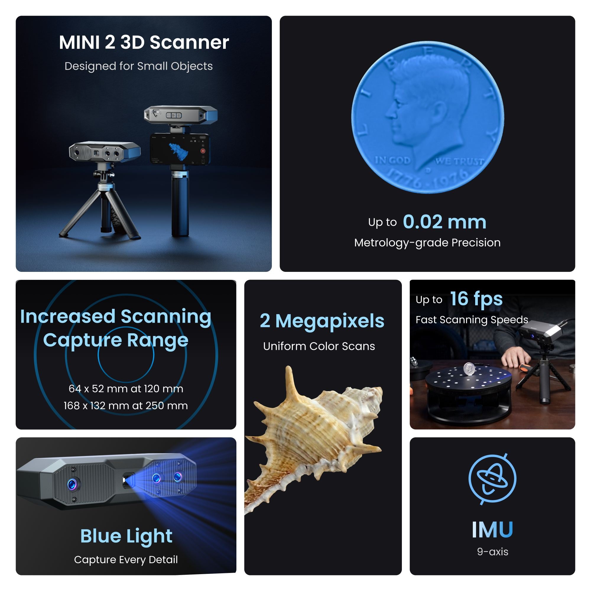 MINI 2 Scanner 3D: Lumière Bleue丨Précision de 0,02 mm